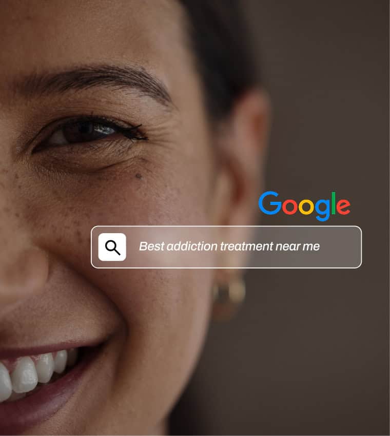 womans face with google search bar