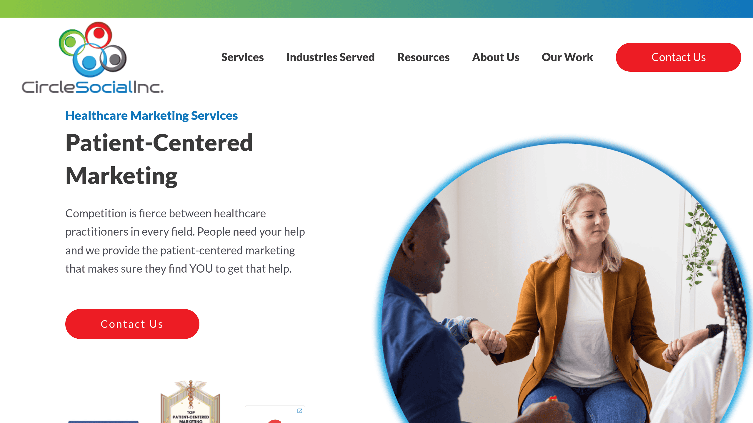 Homepage screenshot of Circle Social Inc. Based in New York. Circle Social is a turnkey marketing shop for drug rehabs with creative bundled into a broader package that includes SEO, paid media, and reputation.