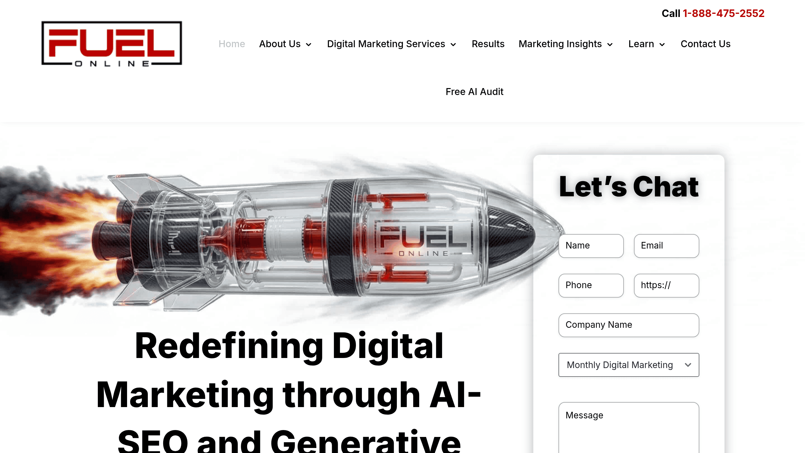 Homepage screenshot of Fuel Online. Based in Boston, MA. Fuel Online runs creative as part of its broader SEO and paid media program for drug rehabs, detox centers, and recovery programs.