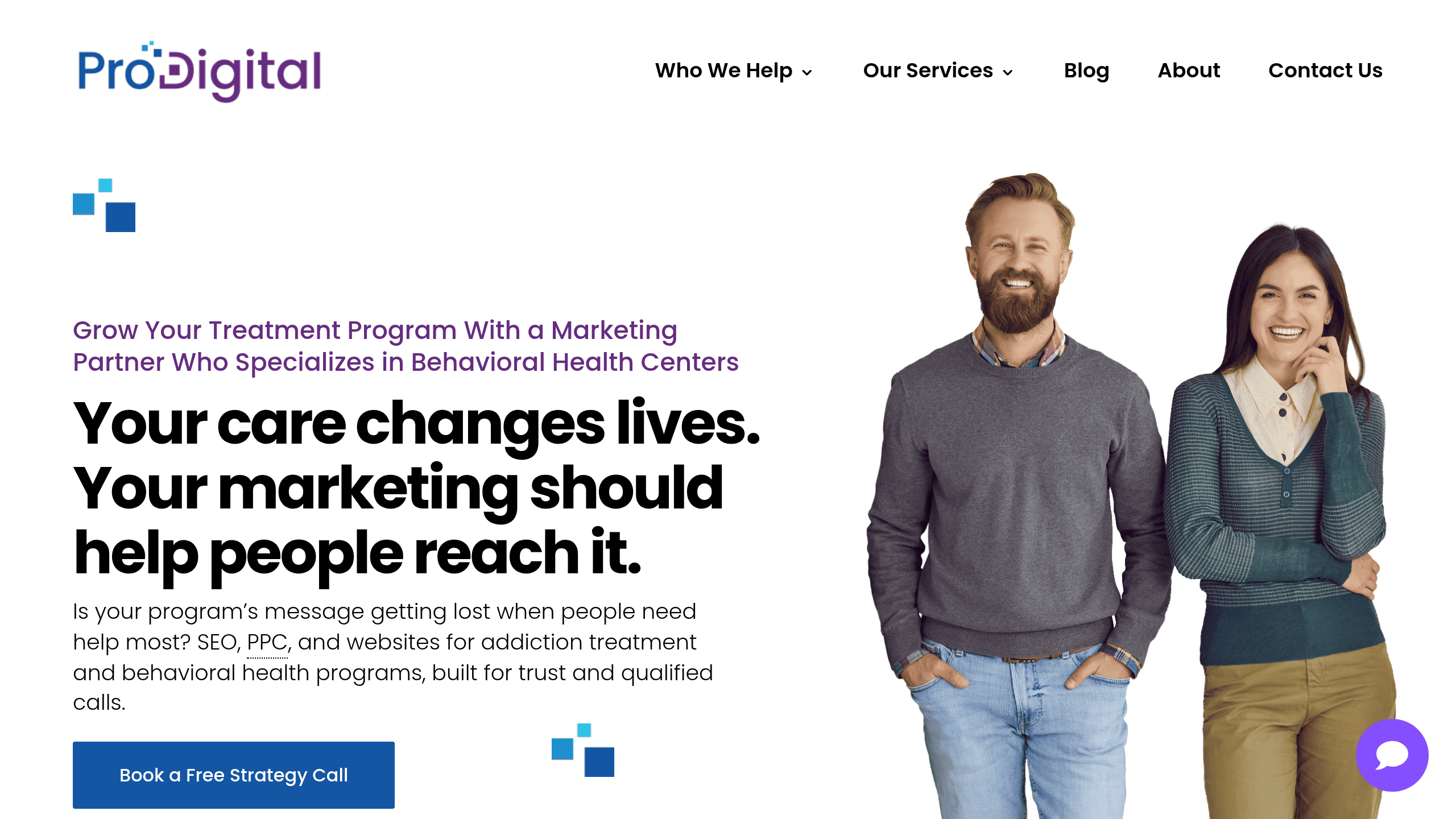Homepage screenshot of ProDigital Healthcare. US-based. ProDigital runs paid social and creative for healthcare verticals including treatment centers, hospitals, and broader healthcare.